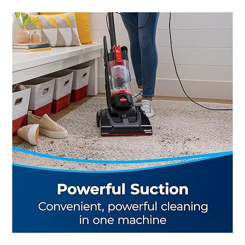  BISSELL CleanView Compact Upright Vacuum, Fits In Dorm Rooms & Apartments, Lightweight with Powerful Suction and Removable Extension Wand, 3508, Red,black