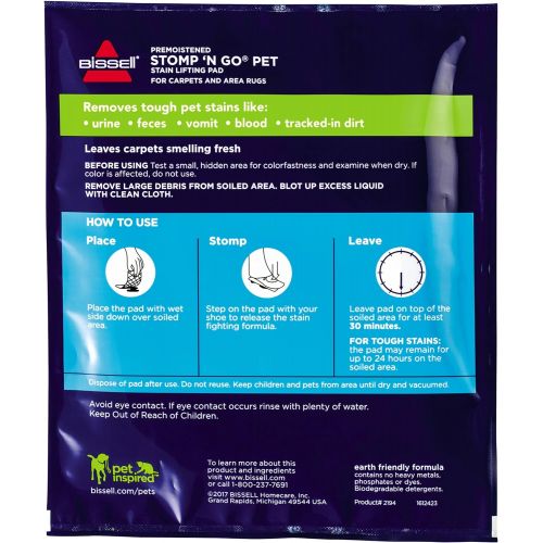  Bissell Stomp N Go Pet Lifting Pads + Oxy for Stain Removal on Carpet & Area Rug Cleaning, 20 Pack, 2194, 20 Count