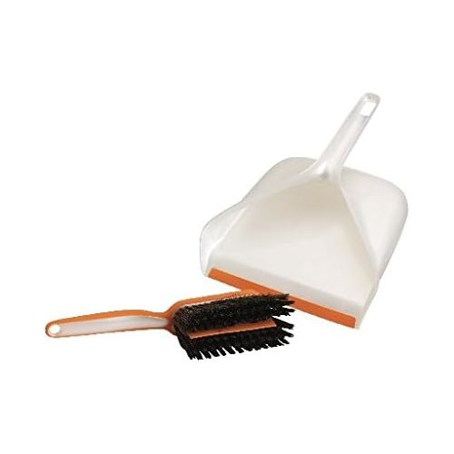  Bissell Smart Details Brush and Dustpan Set with Soft Touch no Scuff Rubber Edges, 1764, White/Orange