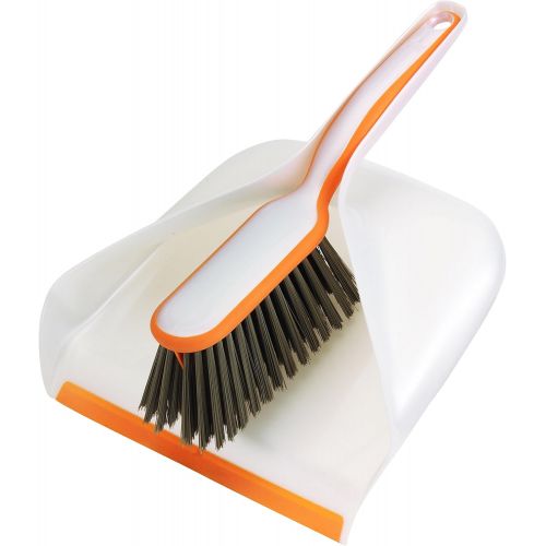  Bissell Smart Details Brush and Dustpan Set with Soft Touch no Scuff Rubber Edges, 1764, White/Orange