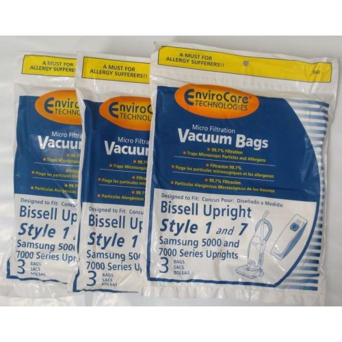  9 Bissell Style 1 and 7 Upright Micron Filtration Vacuum Bags by EnviroCare Replaces 30861, 3086, 32120, 32071