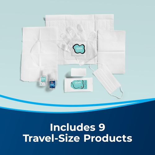  BISSELL Germ Freak Travel Kit with Spot Clean, Sanitize Spray, Wipes & Hand Gel, Protective Gloves & Headrest, Toilet Seat Cover and Tissue, Placemat, Face Mask