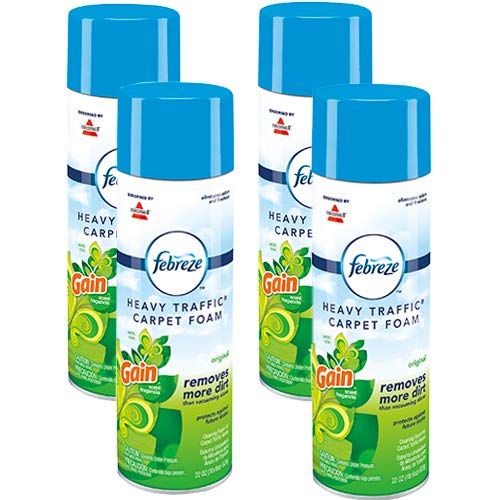  Bissell Febreze Heavy Traffic Carpet Foam, Gain, 22oz (Pack of 4), 14399 & Woolite Carpet and Upholstery Cleaner Stain Remover, 4 Pack - 83524, 12 Oz Each