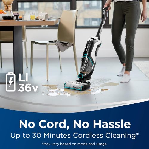  BISSELL, 2554A CrossWave Cordless Max All in One Wet-Dry Vacuum Cleaner and Mop for Hard Floors and Area Rugs, Black/Pearl White with Electric Blue Accents