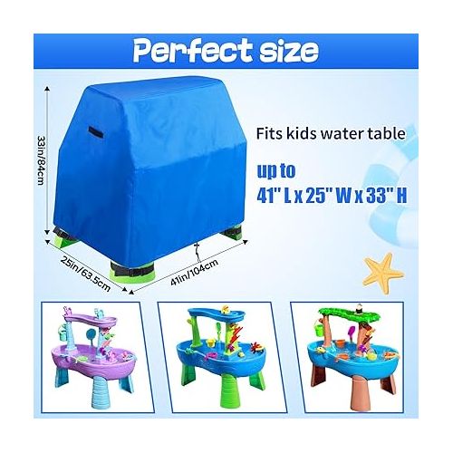  Kids Water Table Cover Fit for Step2 Rain Showers Splash Pond Water Table, Waterproof Dustproof Anti-UV Outdoor Water Table Toys Cover, Heavy Duty 420D Oxford Accessory (Cover Only) Blue