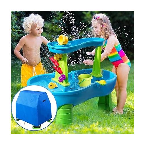  Kids Water Table Cover Fit for Step2 Rain Showers Splash Pond Water Table, Waterproof Dustproof Anti-UV Outdoor Water Table Toys Cover, Heavy Duty 420D Oxford Accessory (Cover Only) Blue