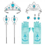 Biubee 9 Pcs Princess Dress up Party Costume Accessories Set Cosplay: 2 Tiaras+ 2 Wands+ Gloves, Earrings Ring
