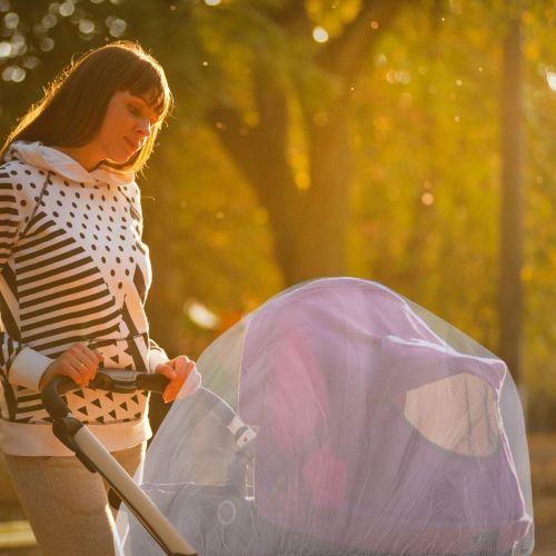  Biubee 2 Pcs Stroller Nets- Portable Baby Mosquito Net Toddler Insect Shield Cover Bug Protection for Carrier, Cradle, Carseat(White, 2 Size)