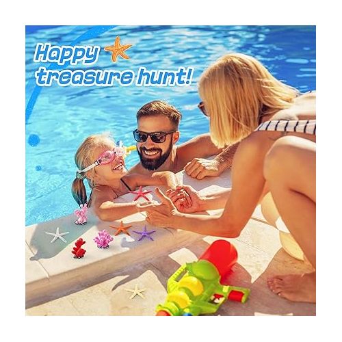  Biubee 24Pcs Diving Pool Toys for Kids - Swimming Pool Toy with Colorful Starfish Coral, Underwater Pool Toys Pool Games Pool Throw Toy for Kids Summer Pool Training Games Supply