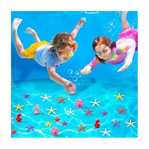  Biubee 24Pcs Diving Pool Toys for Kids - Swimming Pool Toy with Colorful Starfish Coral, Underwater Pool Toys Pool Games Pool Throw Toy for Kids Summer Pool Training Games Supply