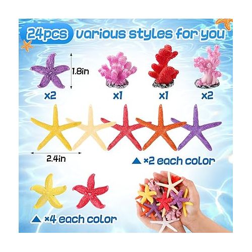  Biubee 24Pcs Diving Pool Toys for Kids - Swimming Pool Toy with Colorful Starfish Coral, Underwater Pool Toys Pool Games Pool Throw Toy for Kids Summer Pool Training Games Supply