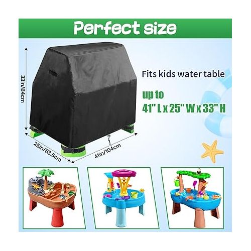  Kids Water Table Cover Fit for Step2 Little Tikes Rain Showers Splash Pond Water Table, Outdoor Waterproof Dustproof Anti-UV Water Table Toys Cover, Heavy Duty 420D Oxford Accessory (Cover Only) Black