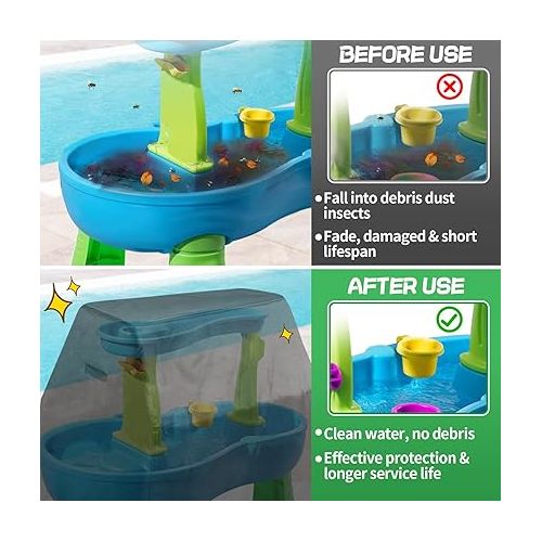  Kids Water Table Cover Fit for Step2 Little Tikes Rain Showers Splash Pond Water Table, Outdoor Waterproof Dustproof Anti-UV Water Table Toys Cover, Heavy Duty 420D Oxford Accessory (Cover Only) Black