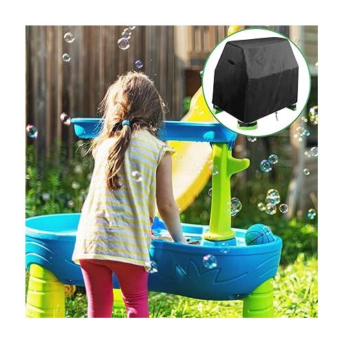  Kids Water Table Cover Fit for Step2 Little Tikes Rain Showers Splash Pond Water Table, Outdoor Waterproof Dustproof Anti-UV Water Table Toys Cover, Heavy Duty 420D Oxford Accessory (Cover Only) Black