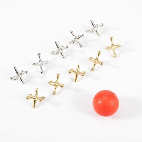  [아마존베스트]Biubee 3 Sets Retro Metal Jacks and Ball Game- 30 Pcs Gold and Silver Toned Jacks with 3 Red Rubber Bouncy Balls, Classic Game of Jacks for Party Favor, Game Prizes, Kids and Adult