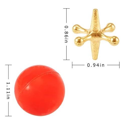  [아마존베스트]Biubee 3 Sets Retro Metal Jacks and Ball Game- 30 Pcs Gold and Silver Toned Jacks with 3 Red Rubber Bouncy Balls, Classic Game of Jacks for Party Favor, Game Prizes, Kids and Adult