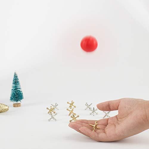  [아마존베스트]Biubee 3 Sets Retro Metal Jacks and Ball Game- 30 Pcs Gold and Silver Toned Jacks with 3 Red Rubber Bouncy Balls, Classic Game of Jacks for Party Favor, Game Prizes, Kids and Adult