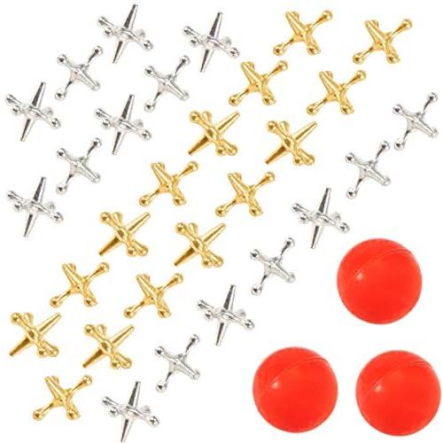  [아마존베스트]Biubee 3 Sets Retro Metal Jacks and Ball Game- 30 Pcs Gold and Silver Toned Jacks with 3 Red Rubber Bouncy Balls, Classic Game of Jacks for Party Favor, Game Prizes, Kids and Adult