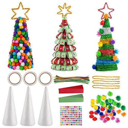  Biubee Set of 3 Mini Glitter DIY Christmas Tree Sets- 7.87 Inch DIY Home 3D Xmas Tree Ornaments Decoration in 3 Kids Christmas Tree Craft Kits for Christmas New Year Home Decor