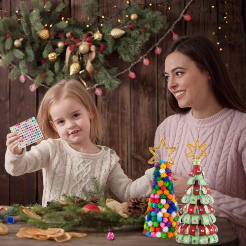  Biubee Set of 3 Mini Glitter DIY Christmas Tree Sets- 7.87 Inch DIY Home 3D Xmas Tree Ornaments Decoration in 3 Kids Christmas Tree Craft Kits for Christmas New Year Home Decor