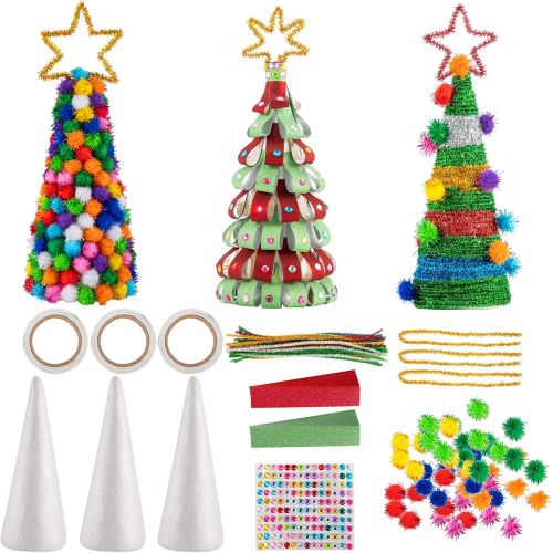  Biubee Set of 3 Mini Glitter DIY Christmas Tree Sets- 7.87 Inch DIY Home 3D Xmas Tree Ornaments Decoration in 3 Kids Christmas Tree Craft Kits for Christmas New Year Home Decor