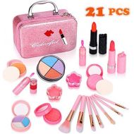 [아마존핫딜][아마존 핫딜] Biulotter 21pcs Kids Makeup Kit for Girls Real Kids Cosmetics Make Up Set with Cute Cosmetic Bag, Eyeshadow/Lip Gloss/Blush, Washable Play Makeup for Little Girls Xmas Birthday