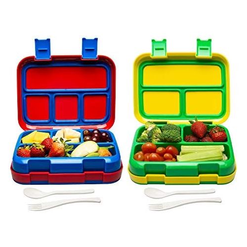  [아마존베스트]Bizz Large Travel Bento Box Set Lunch Boxes with Utensils, Removable Microwaveable, Dishwasher Safe Tray (2-Pack) Lunchbox Portable Portion Control Meal Prep Containers Reusable BP