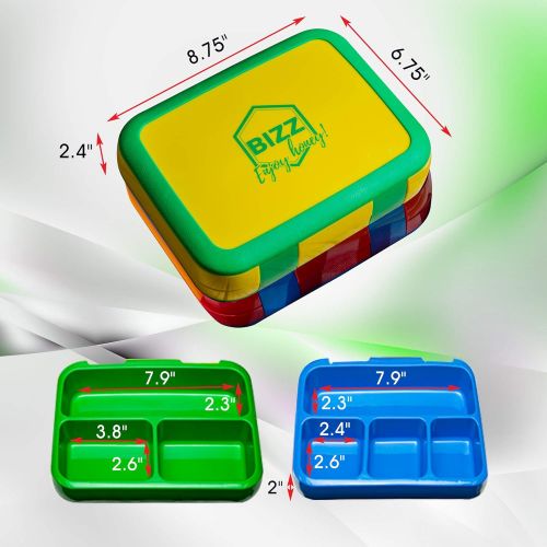  [아마존베스트]Bizz Large Travel Bento Box Set Lunch Boxes with Utensils, Removable Microwaveable, Dishwasher Safe Tray (2-Pack) Lunchbox Portable Portion Control Meal Prep Containers Reusable BP