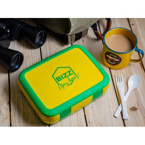  [아마존베스트]Bizz Large Travel Bento Box Set Lunch Boxes with Utensils, Removable Microwaveable, Dishwasher Safe Tray (2-Pack) Lunchbox Portable Portion Control Meal Prep Containers Reusable BP