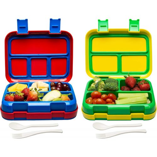  [아마존베스트]Bizz Large Travel Bento Box Set Lunch Boxes with Utensils, Removable Microwaveable, Dishwasher Safe Tray (2-Pack) Lunchbox Portable Portion Control Meal Prep Containers Reusable BP