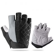 Bjzxz Men and Women Half Finger Riding Gloves Unisex Cushioning Foam Pad Breathable Half Finger Cycling Gloves Sports Gloves with Non-Slip Cushion (Color : Gray, Size : L)