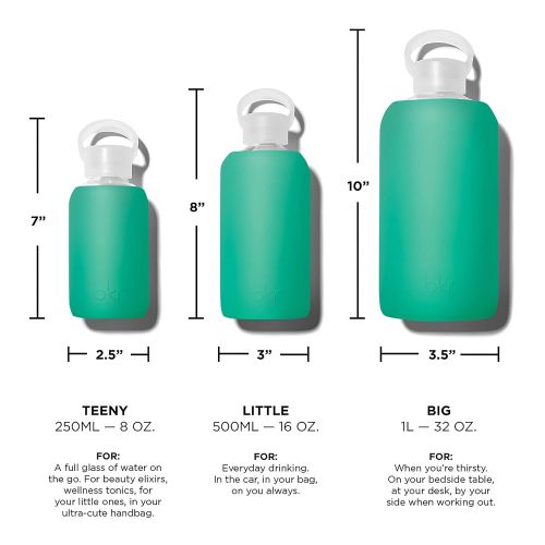  Bkr bkr Glass Water Bottle with Smooth Silicone Sleeve for Travel, Narrow Mouth, BPA-Free & Dishwasher Safe