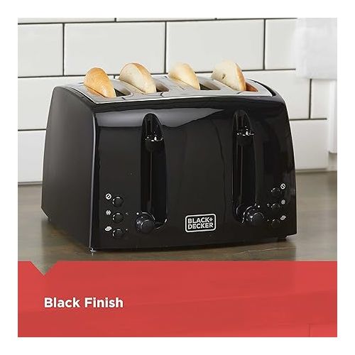  BLACK+DECKER 4-Slice Toaster, TR1410BD, Extra-Wide, 7 Shade Settings, Crumb Trays, Gloss Black