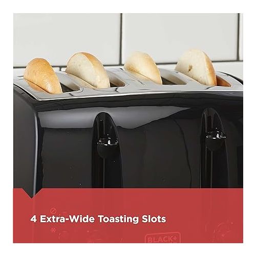  BLACK+DECKER 4-Slice Toaster, TR1410BD, Extra-Wide, 7 Shade Settings, Crumb Trays, Gloss Black