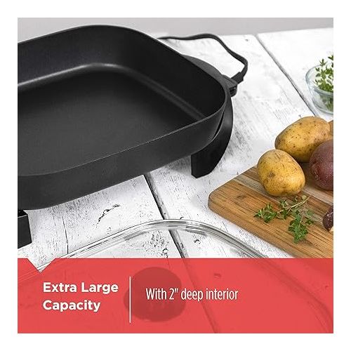  BLACK+DECKER Electric Skillet, Variable Temperature Control, Nonstick Cooking Surface, Dishwasher Safe, Tempered Glass Lid, 12