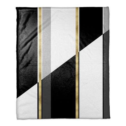  Black and White Inversed with Gold Throw Blanket