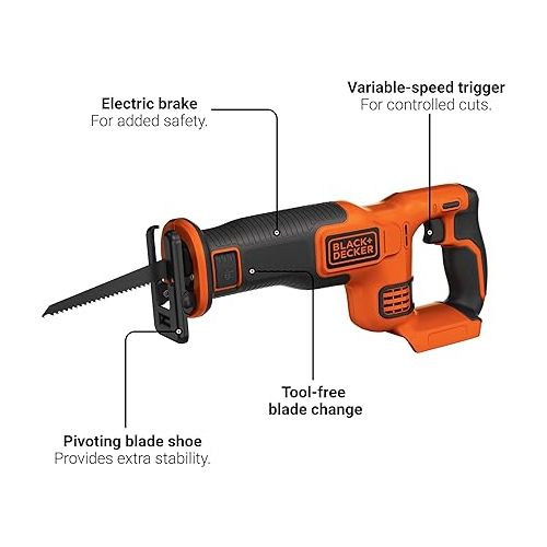  BLACK+DECKER 20V MAX* POWERCONNECT 7/8 in. Cordless Reciprocating Saw (BDCR20B)