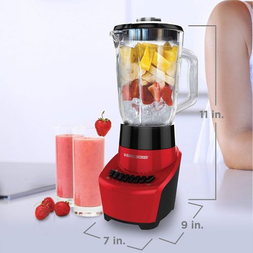  Black & Decker BLACK+DECKER FusionBlade Blender with 6-Cup Glass Jar, 12-Speed Settings, Red, BL1110RG (Renewed)