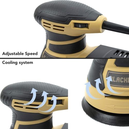  BLACKBOX BB-ROS1 5 Inch Random Orbit Sander, 6 Variable Speed Electric Sander, Sander Machine with Efficient Dust Collection System, Orbital Sanders for Woodworking Ideal for Home