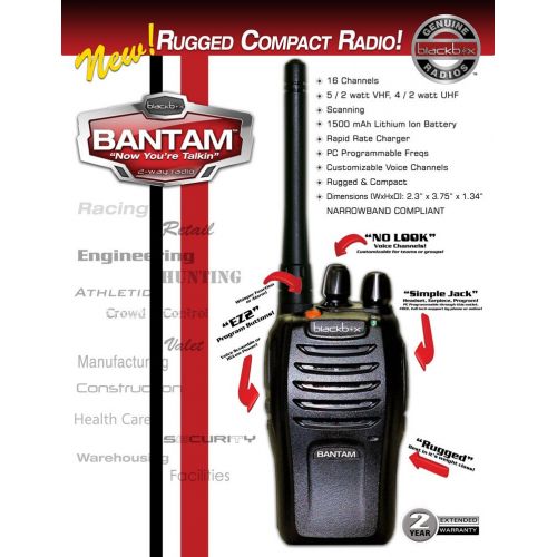  Black Box Klein Electronics BANTAM-UHF Blackbox Bantam UHF 2-Way Radio with Kenwood Connector Jack (Pack of 6); Compact, Rugged, Full Power Radio; 16 Channels; 4 Watts2 Watts RF Power; Scan