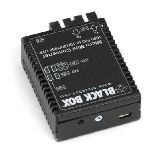  BLACK Black Box Micro Mini Media Converter, 10-100-1000-Mbps Copper to 1000-Mbps Duplex Fiber, Single-mode, 1310-nm, 12 km, SC
