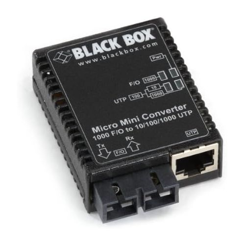  BLACK Black Box Micro Mini Media Converter, 10-100-1000-Mbps Copper to 1000-Mbps Duplex Fiber, Single-mode, 1310-nm, 12 km, SC