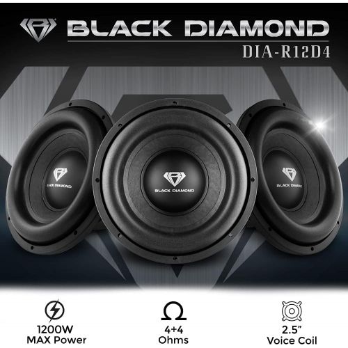  Black Diamond DIA-R12D4 12 Inch Car Audio Subwoofer 1200 Watts Dual Voice Coil 4+4 Ohms (1 Speaker)