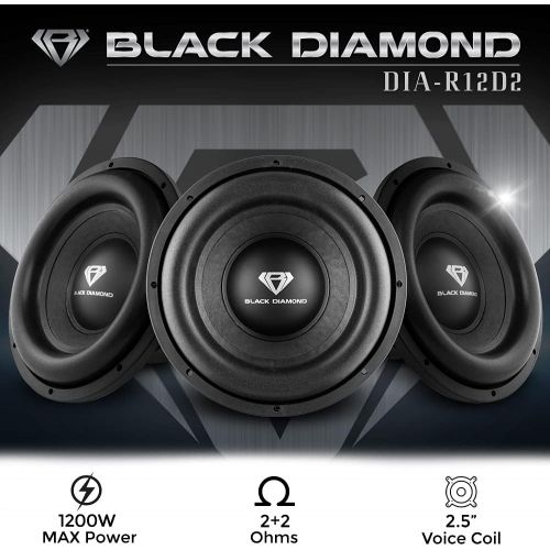  Black Diamond DIA-R12D2 12 Inch Car Audio Subwoofer 1200 Watts Dual Voice Coil 2+2 Ohms (1 Speaker)