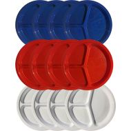 Black Duck Brand Plastic 3 Compartment Divided Reusable/Disposable Plates - Large - 10.25 - White, Red, or Blue (Set of 12 Red, White, Blue)