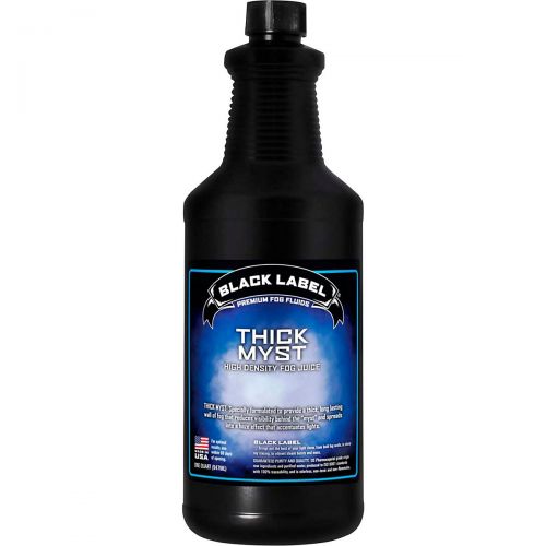  Black Label},description:Black Labels Thick Myst is specially formulated to provide a thick, long-lasting wall of fog that reduces visibility behind the myst and spreads into a haz