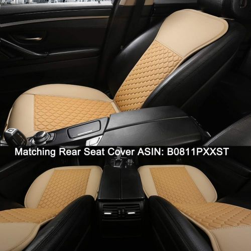  [아마존핫딜][아마존 핫딜] Black Panther Car Seat Cover,Breathable Universal PU Front Car Seat Protector,Non-Wrapped Bottom with Backrest(1PC-Mixed Beige)