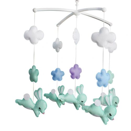  Black Temptation Handmade Nursery Decor Gift, Crib Mobile, [Jumping Rabbit+Flowers]