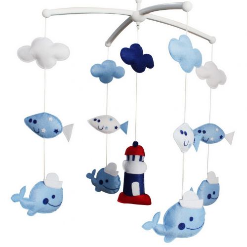  Black Temptation Baby Dream Musical Mobile, Colorful Baby Gift, [Lighthouse and Whales]