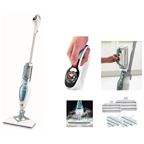  Black+Decker Dampfreiniger Steam Mop Deluxe FSM1630  Stehender Dampf Mop fuer versiegelte Hartboeden  Bodenreinigung mit waschbarem Microfaser-Pad  180° drehbarer, herausnehmbarer